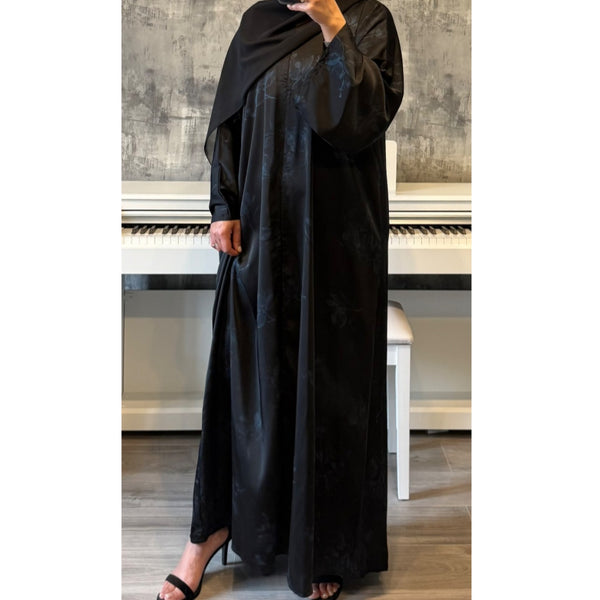 LIMITED EDITION FLOWER PRINTED OPEN ABAYA WITH BUTTONS - BLUE PRINT