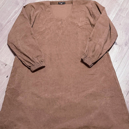 WINTER RIBBED ABAYA WITH TWO POCKETS BEIGE