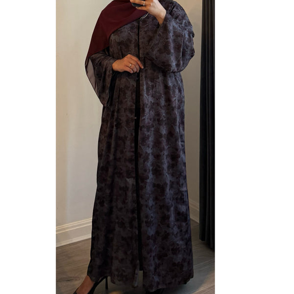 LIMITED EDITION - ALAYNA PRINTED OPEN ABAYA WITH BUTTONS MAROON