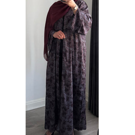 DEENA JACQUARD OPEN ABAYA WITH BUTTONS BLACK