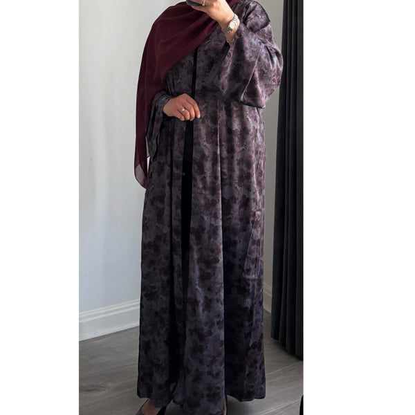 LIMITED EDITION - ALAYNA PRINTED OPEN ABAYA WITH BUTTONS MAROON