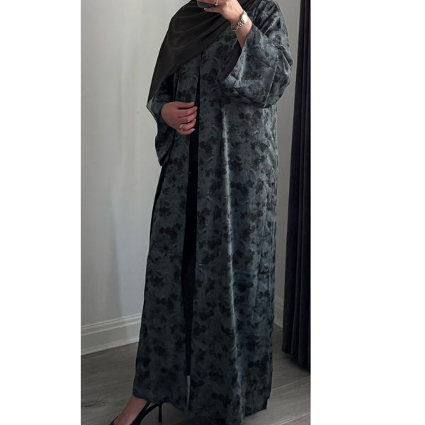 LIMITED EDITION - ALAYNA PRINTED OPEN ABAYA WITH BUTTONS GREEN