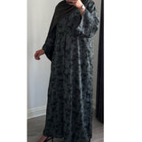 LIMITED EDITION - ALAYNA PRINTED OPEN ABAYA WITH BUTTONS GREEN
