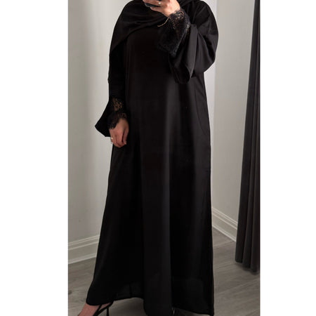 DEENA JACQUARD OPEN ABAYA WITH BUTTONS BLACK