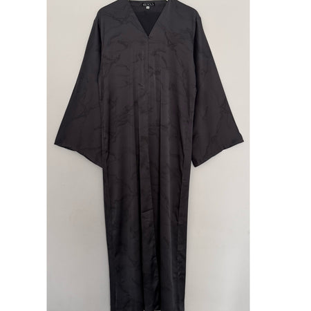 DEENA JACQUARD OPEN ABAYA WITH BUTTONS BLACK