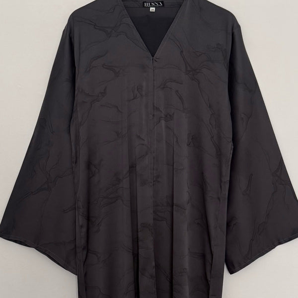 MARBLE PRINT OPEN ABAYA WITH BUTTONS GREY
