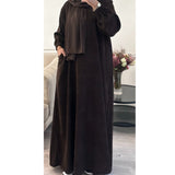 WINTER RIBBED ABAYA WITH TWO POCKETS BROWN