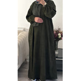WINTER RIBBED ABAYA WITH TWO POCKETS OLIVE
