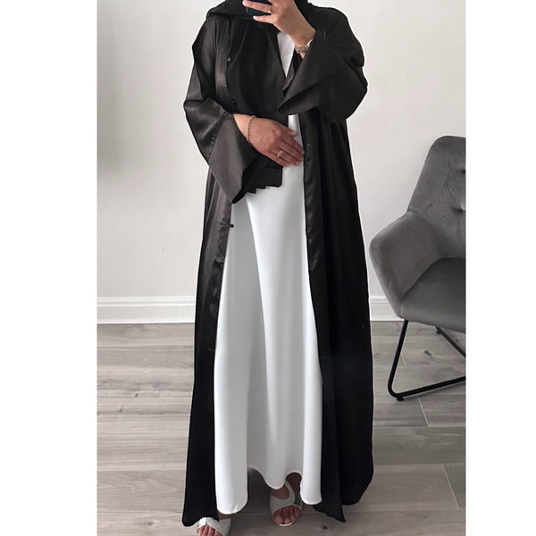 LUXURY EMIRATI OPEN ABAYA WITH BUTTONS BLACK