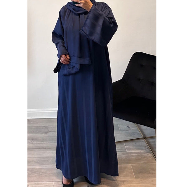 BLUE HAWA STRIPED ZOOM POCKET ABAYA