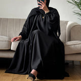 4 PIECE ELASTIC CUFFED SLEEVE ABAYA BLACK