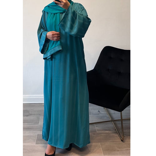 AQUA GREEN HAWA STRIPED ZOOM POCKET ABAYA