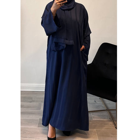 WINTER 2 POCKET RIBBED OPEN STYLE ABAYA GREY