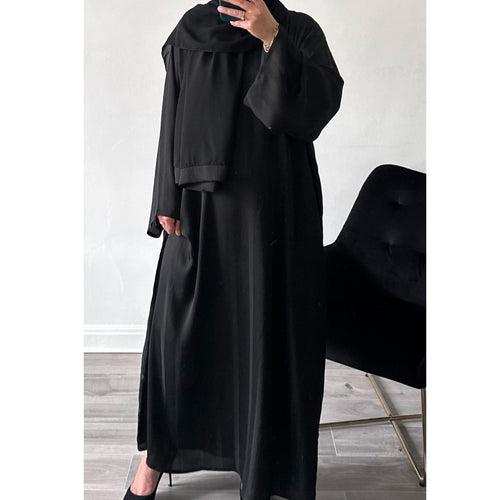 BLACK HAWA STRIPED ZOOM POCKET ABAYA