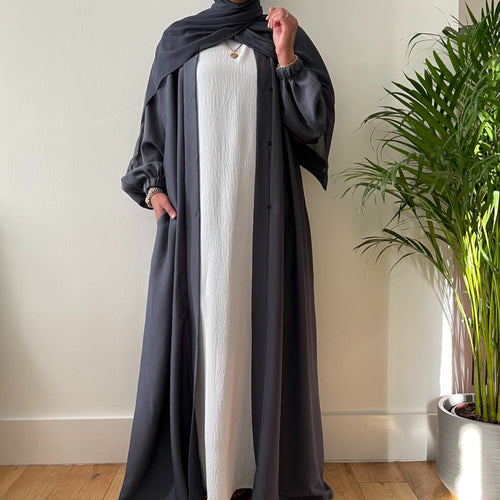 AYLA OPEN ABAYA WITH POCKET GREY