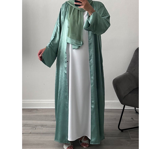 LUXURY EMIRATI OPEN ABAYA WITH BUTTONS DUCK GREEN