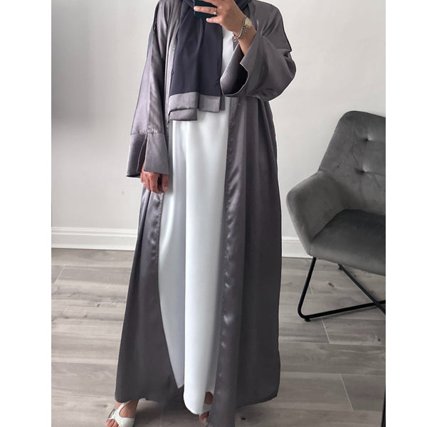 LUXURY EMIRATI OPEN ABAYA WITH BUTTONS GREY