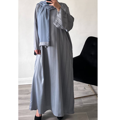 GREY HAWA STRIPED ZOOM POCKET ABAYA