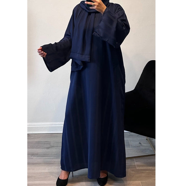 BLUE HAWA STRIPED ZOOM POCKET ABAYA