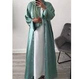 LUXURY EMIRATI OPEN ABAYA WITH BUTTONS DUCK GREEN