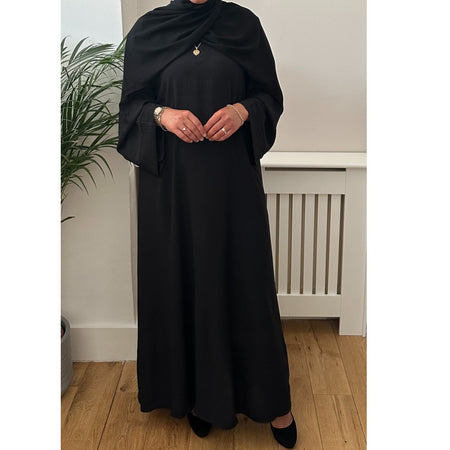 BLACK OPEN LINEN ABAYA