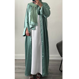 LUXURY EMIRATI OPEN ABAYA WITH BUTTONS DUCK GREEN