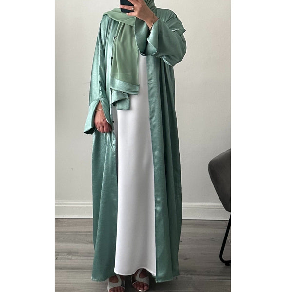 LUXURY EMIRATI OPEN ABAYA WITH BUTTONS DUCK GREEN