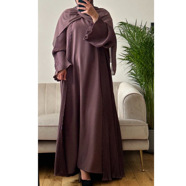 PLEATED ABAYA SET MAUVE