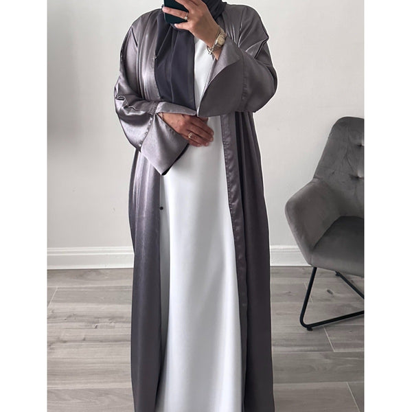 LUXURY EMIRATI OPEN ABAYA WITH BUTTONS GREY