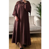 4 PIECE ELASTIC CUFFED SLEEVES ABAYA SET BROWN