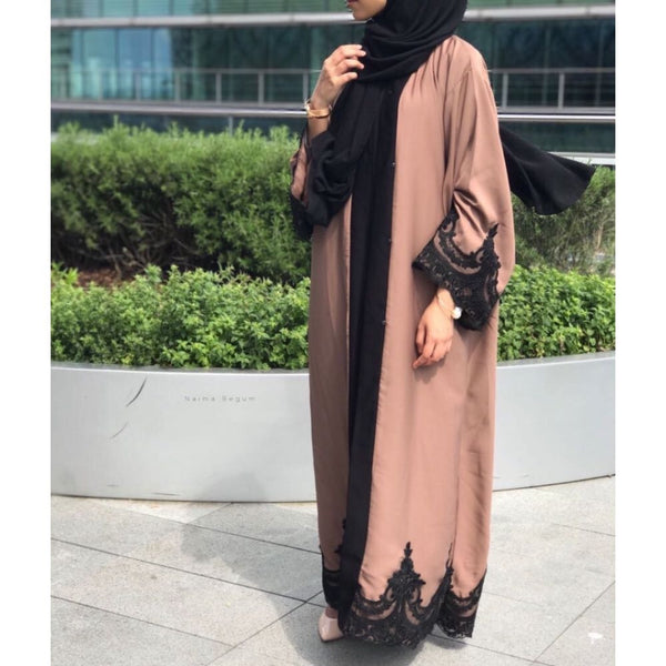 BROWN LACE ABAYA - Husna Collections