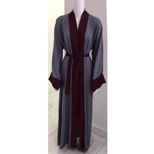 OPEN ABAYA GREY/MAROON - Husna Collections