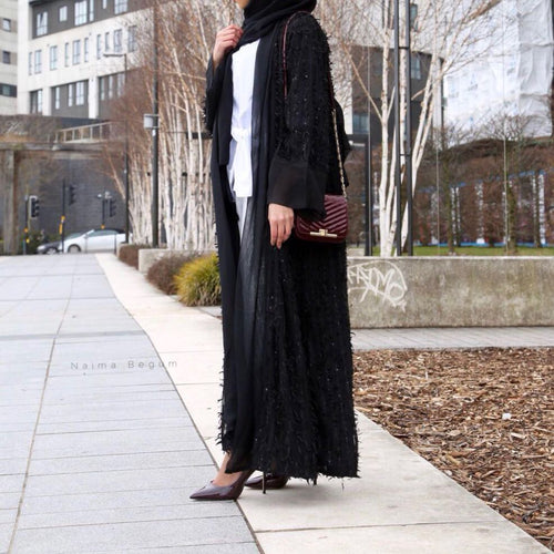 BLACK FRINGED ABAYA - Husna Collections