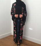 OPEN ABAYA KIMONO FLORAL MIX BLACK - Husna Collections