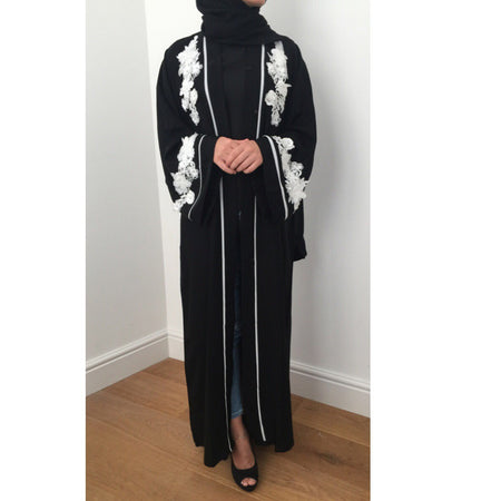 BLACK OPEN CORDUROY ABAYA/COAT