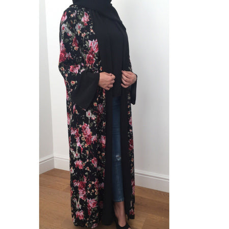 ZAHIRA PRINT ABAYA DARK GREY