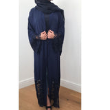 AMBER NAVY LACE ABAYA - Husna Collections