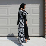 OPEN ABAYA KIMONO BLACK/WHITE MIX - Husna Collections