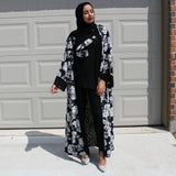 OPEN ABAYA KIMONO BLACK/WHITE MIX - Husna Collections