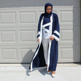 OPEN ABAYA NAVY/WHITE - Husna Collections