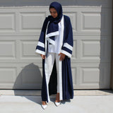 OPEN ABAYA NAVY/WHITE - Husna Collections