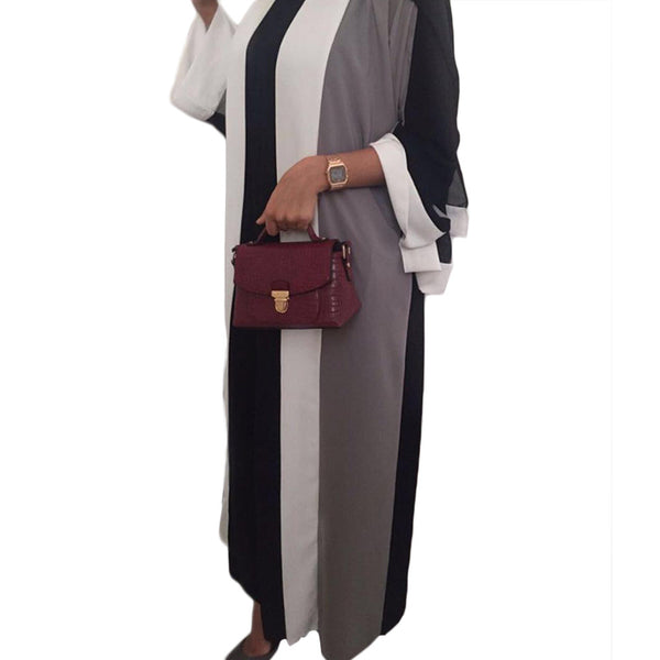 TWIN SET GREY/ BLACK OPEN ABAYA - Husna Collections