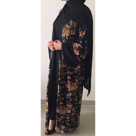 LUXURY EMIRATI OPEN ABAYA WITH BUTTONS DUCK GREEN