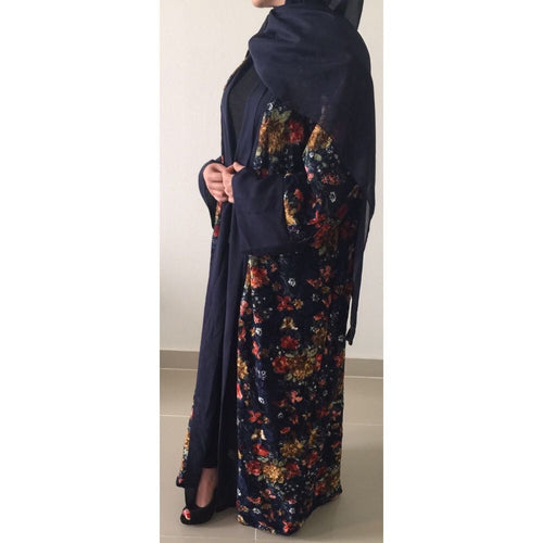 OPEN ABAYA KIMONO NAVY LACE - Husna Collections