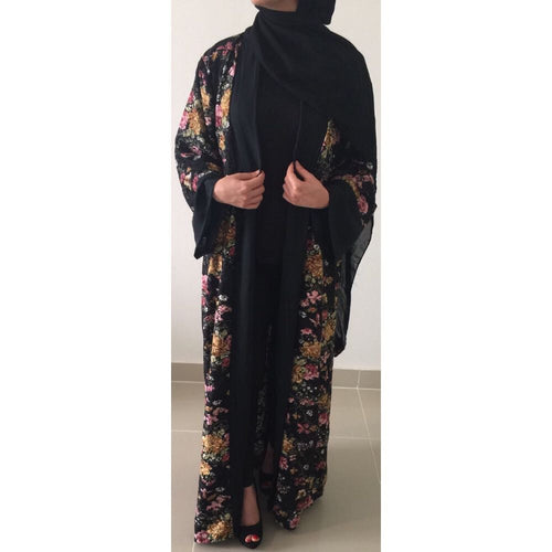 OPEN ABAYA KIMONO LACE BLACK - Husna Collections