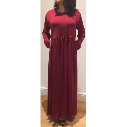 CLASSIC PLEATS MAXI DRESS ABAYA RUBY - Husna Collections