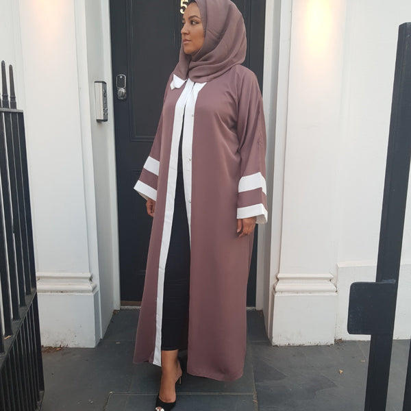 OPEN ABAYA MOCHA/WHITE