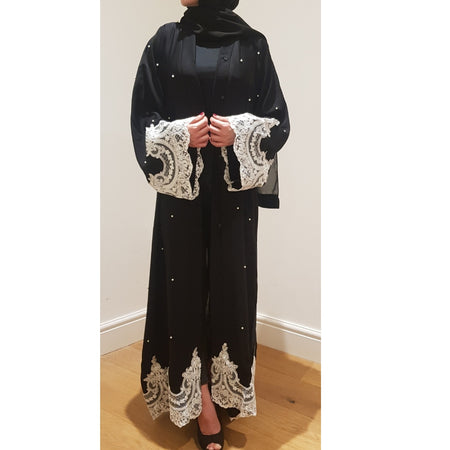 BLACK OPEN CORDUROY ABAYA/COAT