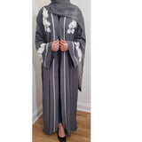 WHITE FLOWER ABAYA GREY - Husna Collections