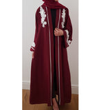 WHITE FLOWER ABAYA MAROON